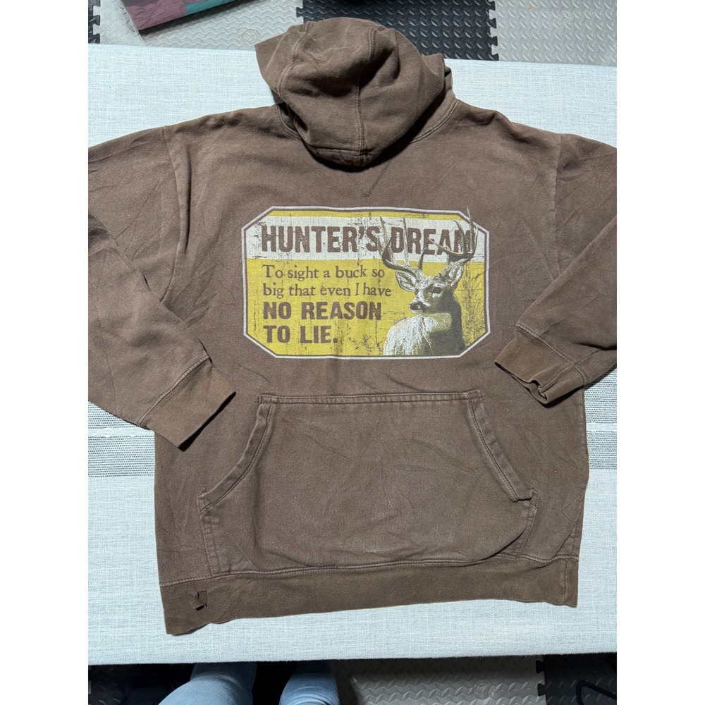 Ranger‎ Mens Hoodie Brown Deer Hunter Graphic Sweatshirt Pullover Size M